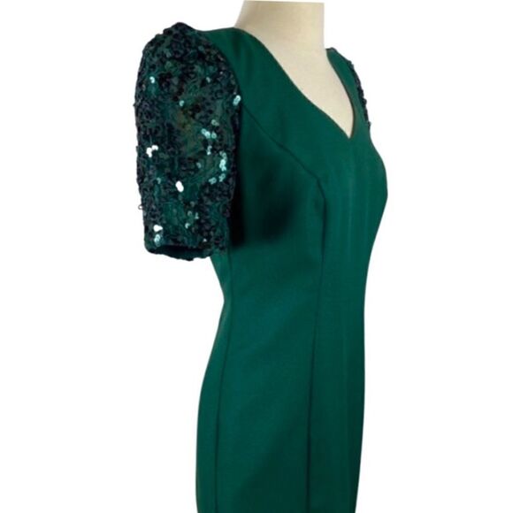 KNOCKOUT True Vintage 80’s Sequin Sleeve Evergreen MIDI Cocktail Party Dress - Picture 1 of 12